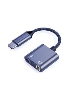 L'AVVENTO Converter From USB-C Male To USB-C Female And AUX Female 30cm - Black