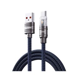 ريماكس - كابل  شحن سريع مزود بأضاءه - مصنوع من الزنك – 100 وات – طول الكابل 1.2 متر - أزرق غامق - RC-C128